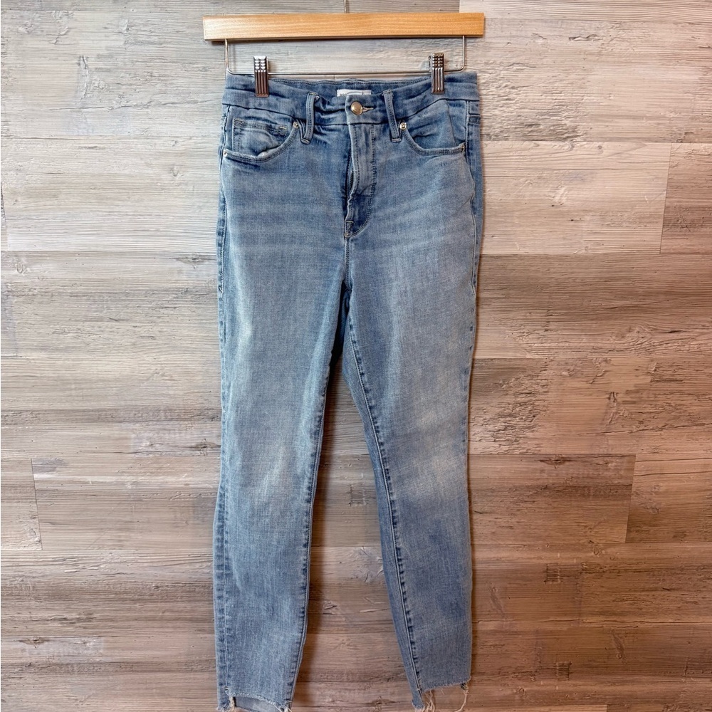 Good American High-Rise Skinny Jeans Light Wash Raw Hem Size 6/28